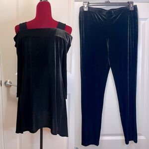 Kate & Mallory Designs Velvet Set. Shark Bite Hem, Cold Shoulder Top &  Pant
